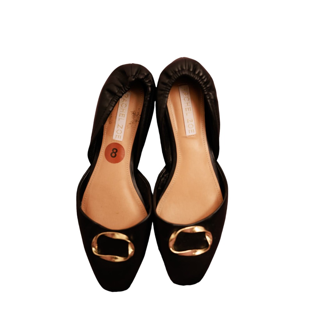 Rachel Zoe Elleanor‎ Black Ballet Flats Shoes Gold Pendant Women's Size 8